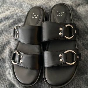 NIB A New Day black platform sandals w/silver buckles